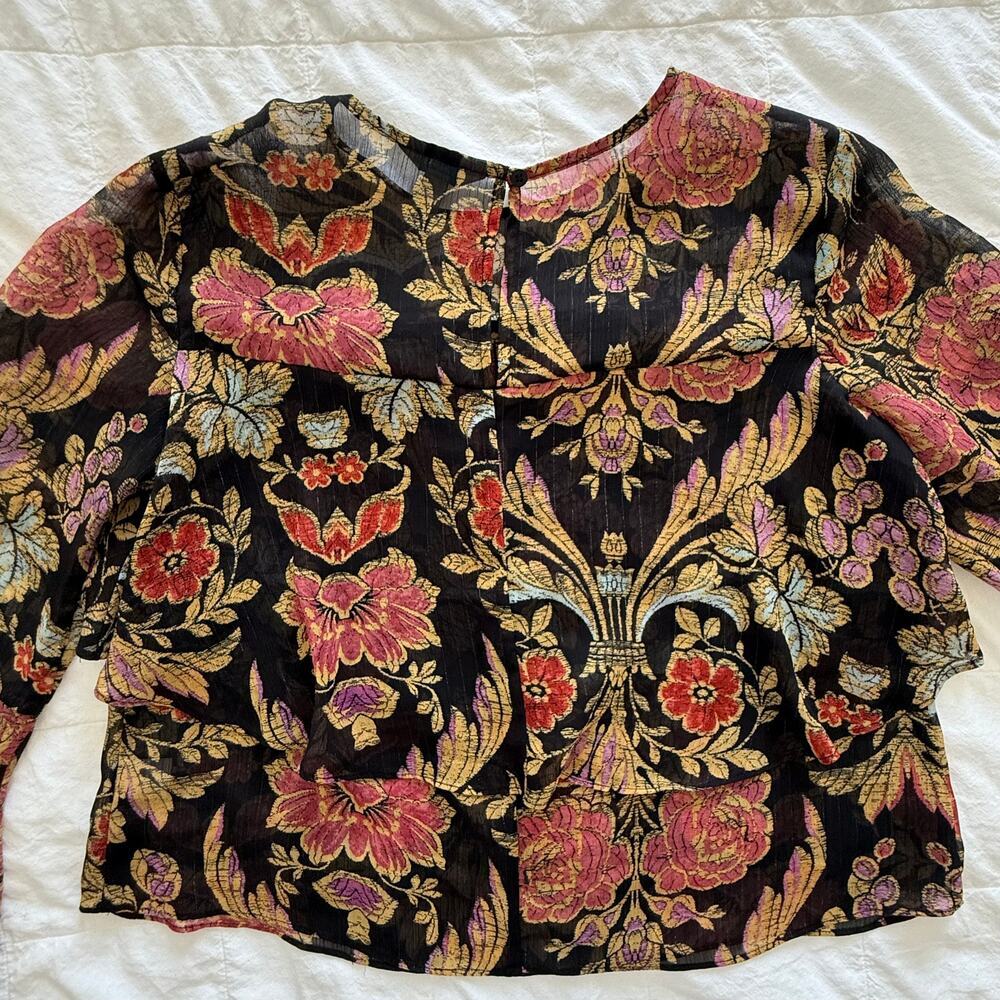 Belle + Sky Floral Sheer Blouse | Size M | Romantic Botanical Print Vintage Top - Picture 4 of 13